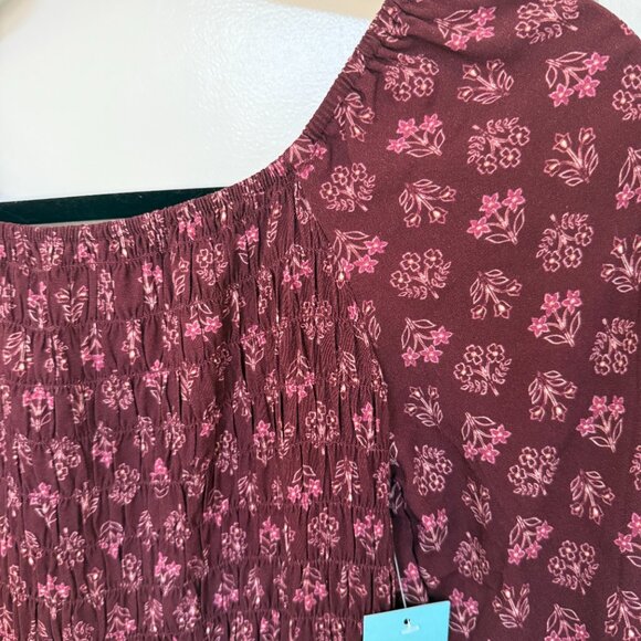 NWT Market & Spruce Caren Smocked Dress Burgundy Sz 12 Floral - Picture 5 of 10